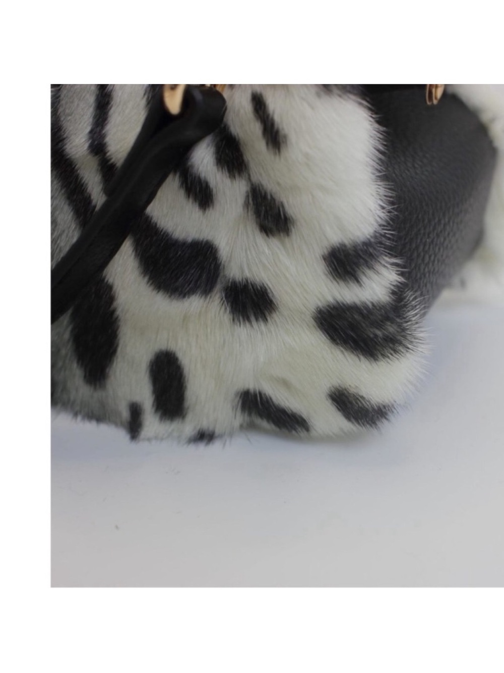 Luxury Mink Fur Leopard Print Handbag Small Kiss Lock Purse With Gold new - Picture 8 of 9
